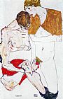 Egon Schiele Famous Paintings - Courting couple